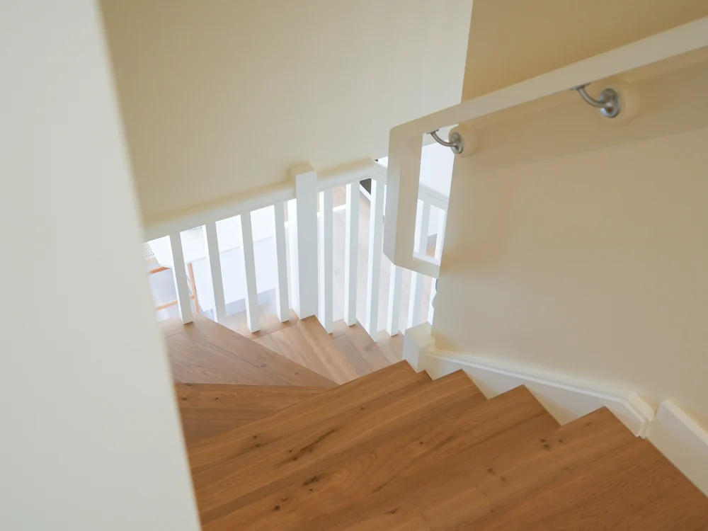 Looking down the new stair to the level below