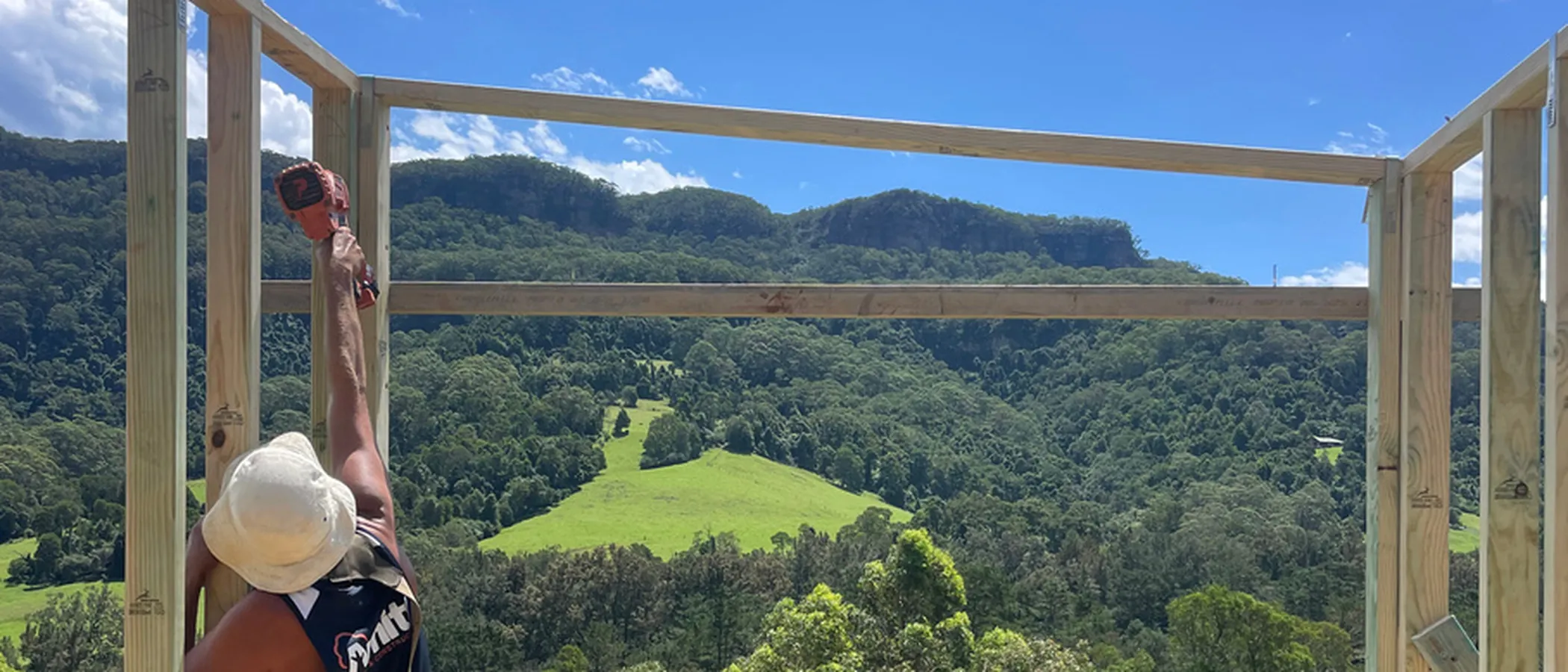 New framing on a rural site, looking out to the escarpment